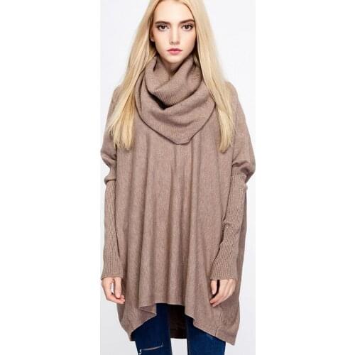 2021 New Autumn Winter Solid Color All-Match Sweater Ladies Loose High Neck Pullover Lapel Womens Sweater