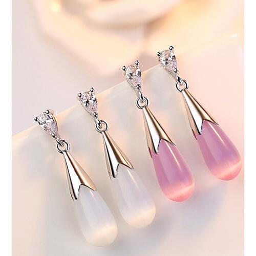 New Arrival 925 Sterling Silver Earrings Moonlight Opal Water Drop Zircon Stud Earrings For Women Jewelry Gift Drop Shipping