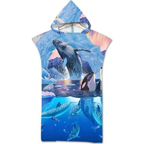 Printed Microfiber Wetsuit Changing Robe Poncho Towel Quick Drying Hooded Beach Towel For Swim Beach Surf Ultralight Bath Towel