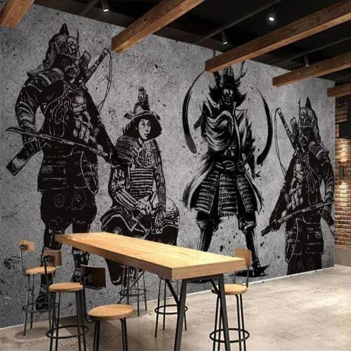 Custom Murals Wallpaper 3D Japanese Samurai Cement Wall Creative Art Wall Painting Restaurant Cafe Background Wall Covering 3 D