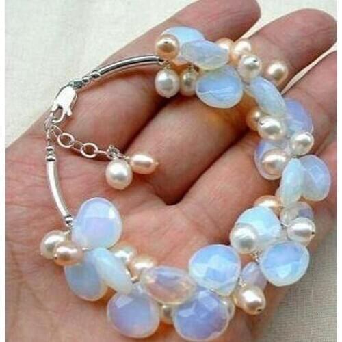 Wholesale Stunning handmade white pink pearl & moonstone bracelet