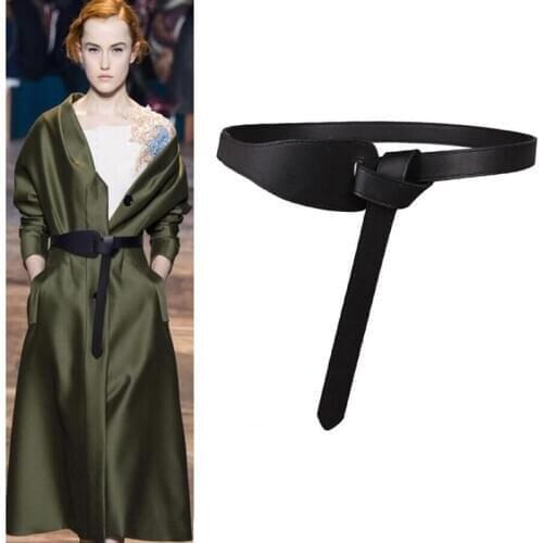 Black Wide knot Belt Female Knotted Long Soft PU Leather Leisure Belts for Women Wedding Dress Waistband black Cummerbunds jeans
