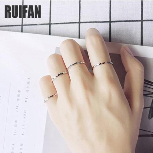 Ruifan Silver/Rose Gold Color Trendy Thin 925 Sterling Silver Rings for Women Wedding Band Ring Fine Jewelry for Female YRI141