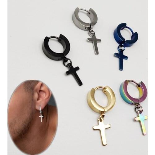 Stainless Steel Earrings with Cross Charm for Mens Jewelry Cross Pendant Ear Buckle Simple Short Earrings for Men and Women