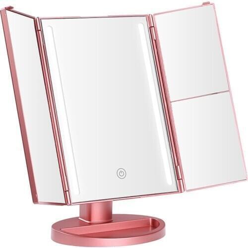 Led cosmetic mirror with light fill light folding mirror dormitory table top dressing mirror three fold magnifying table mirror