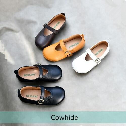 Genuine Leather Girls flat shoes Spring fall student school shoes Baby Toddler Princess shoes Cowhide Children casual shoes
