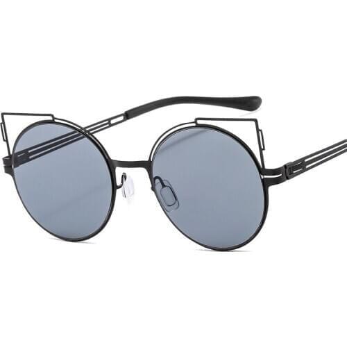 Veshion Round Cat Eye Hollow Sunglasses Men Women Fashion Shades UV400 Vintage Glasses
