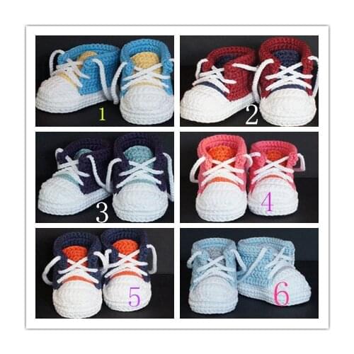 QYFLYXUEHandmade Baby Girls Boys Crochet Sneaker Booties Infant Knitted Sport Shoes Soft Sole Indoor Casual Shoes Cotton