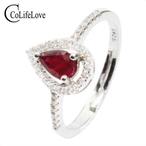 CoLife Jewelry Classic 925 Silver Ruby Ring for Party 0.4ct Natural Ruby Silver Ring Sterling Silver Ruby Jewelry Gift for Girl