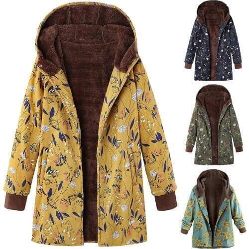 Women Winter Hooded Warm Coat Plus Size Yellow Red Printed Cotton Padded Jacket Female Long Parka Womens Wadded Jaqueta Feminina