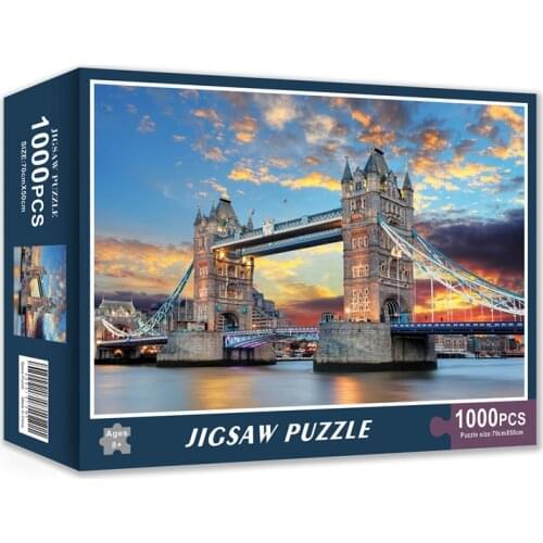1000pcs Jigsaws London Tower Bridge Sunset Scenery Photo for Family Game Children Adult Relief Stress Toy Hotel Room Decoration