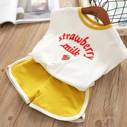 2021 New Baby Girl Clothes Hot Summer Girls' Clothing Toddler Solid Letter Printed T-shirt+Shorts Sets Lovely Girls Clothes 2-7Y