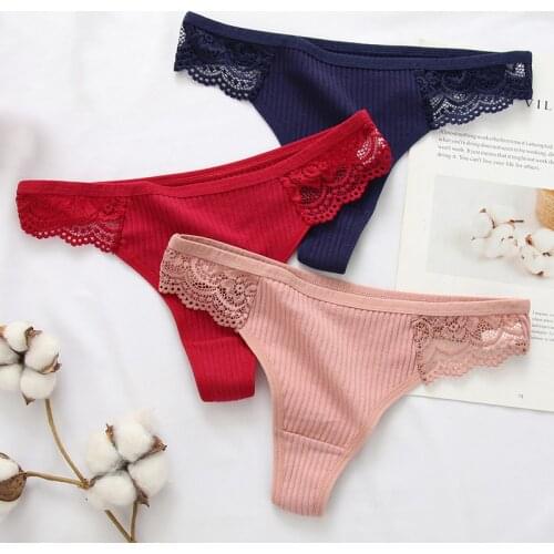 3PCS/Set Cotton Sexy Thongs for Women G-String Low Wist Briefs Femal Lingerie 6 Solid Colors Underwear