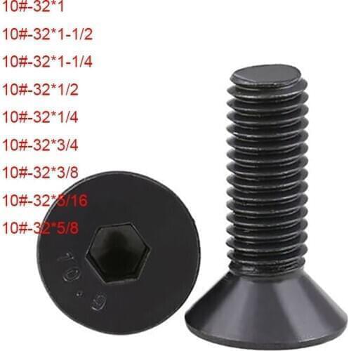 5pcs - UNF 10#-32 Black Countersunk Flat Head Hex Socket Allen Screws Bolts High Tensile Grade 10.9 Multiple Lengths