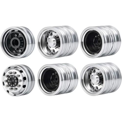 6Pcs Metal Front & Rear Wheel Hub Wheel Rim 10 Spoke for 1/14 Tamiya Trailer Tractor Truck RC Crawler Car Upgrade Parts