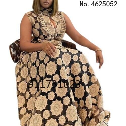 African Dresses for Women 2021 Summer African Women Printing Polyester Sleeveless Plus Size Long Dress African Clothes S-5XL