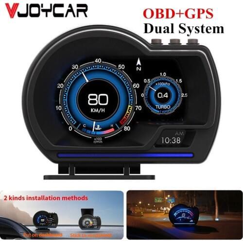 Vjoycar OBD2 GPS HUD V60 Head up display Speedometer KMH/MPH On-board Computer 9 Interface Oil consumption Water Temp Compass