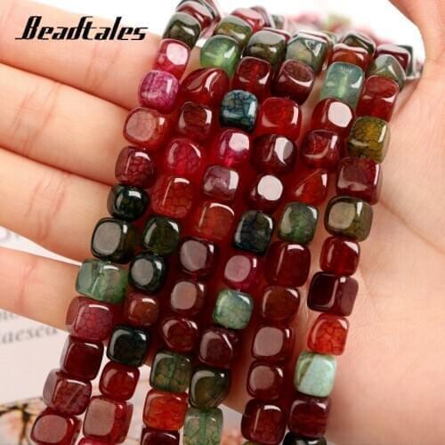 Tourmaline Natural Stone Agates Beads Cube Loose Spacer Square Beads For Jewelry Making DIY Charms Bracelet Necklace 13'' 8x8mm
