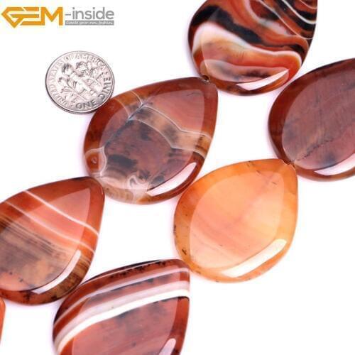 Gem-inside 30x40mm Natural Drop Black lava rock Loose Stone Beads For Jewelry Making 15" DIY Christmas Valentine Gift Jewellery