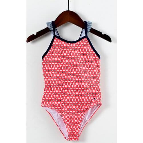 2-8 Years Childrens Swimwear 2019 One Piece Girls Swimsuit Red Floral Swimsuit For Girls One Piece Bathing Suit CZ954