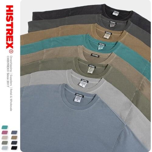HISTREX Dropped Shoulder Washed 100% Cotton 200g Men T Shirt Graphic Shirt Mens Crewneck O Neck Casual Mens T- Tshirt Man 440XK