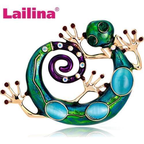 Blue Enamel Lizard Gecko Snake Brooches for Women Corsage Diamante Embellishments Brooch