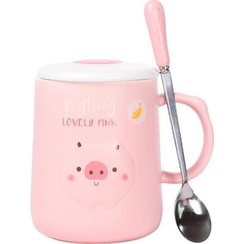 Ceramic Student Mug Cute Simple Mug with Lid Spoon Creative Coffee Mug Christmas Gift Tazas De Ceramica Creativ Drinkwear DD60MG