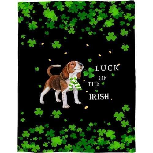 Clover Gold Coin Animal Puppy Throw Blanket Portable Soft Bedspread Microfiber Flannel Blankets for Beds