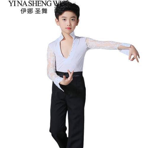 Boys Lace Professional Ballroom Latin Dance Competition Costume Set Shirt And Trousers Boy Professional Latin Salsa Dance Wear