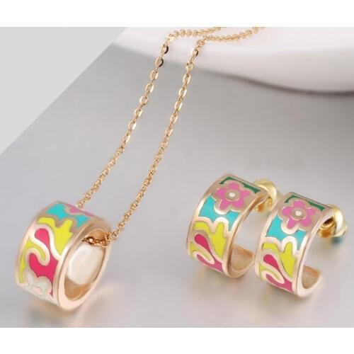 Zlxgirl jewelry Brand Gold Russian Design for Women Jewelry Sets Elegant Classic Costume Enamel pendant earring Jewelry Set