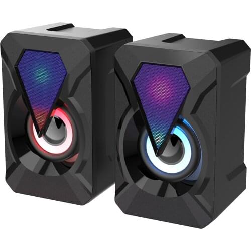 Computer Speakers 3Wx2 Stereo 2.0 USB Powered 3.5mm Aux Multimedia Speakers Volume Control with RGB Light for PC Laptop Desktop
