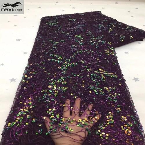 Madison African Beaded Lace Fabric 2021 High Quality Lace Nigerian French Tulle Sequins Lace Fabric For Party Dress Sewing