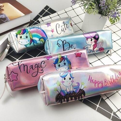 Cute Unicorn Laser Pencil Case Kawaii Pencil Bag Pouch Pen Case Pencil Box For Girls Korean Stationery Office School Supplies