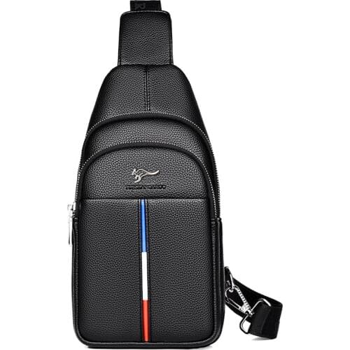 Mens Chest Bag Leather Messenger Bag Multi-Functional Crossbody Bags Male Korea Messenger Shoulder Bag USB Charging Chest Pack