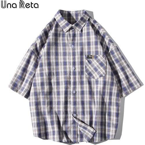 Una Reta Plaid Short Sleeve Mans Shirt New Summer Casual Loose Men Clothing Harujuku Hip Hop Oversized Shirts For Men
