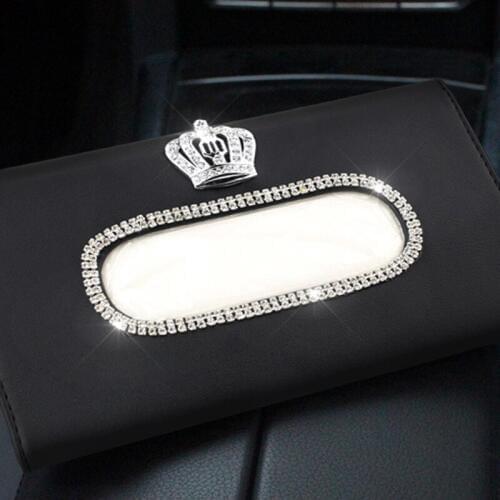 Fashion Crown Crystal Car Tissue Box Sun Visor Leather Auto Tissue Bag Sunvisor Hanging Holder Case Napkin For Car Accessories