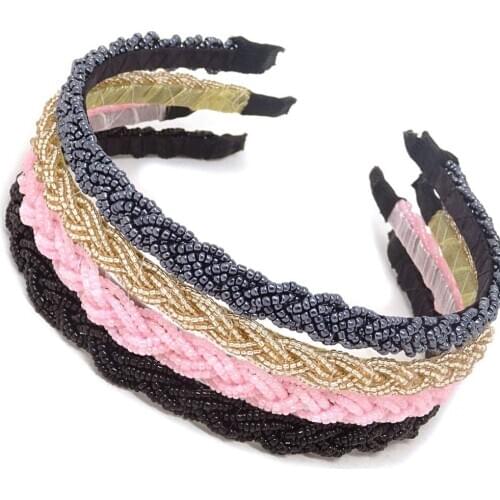 Solid Color Luxury Rhinestone Headband For Women Beads Bezel Hair hoop Korea Hairband Girl Bride Wedding Turban Hair Accessories