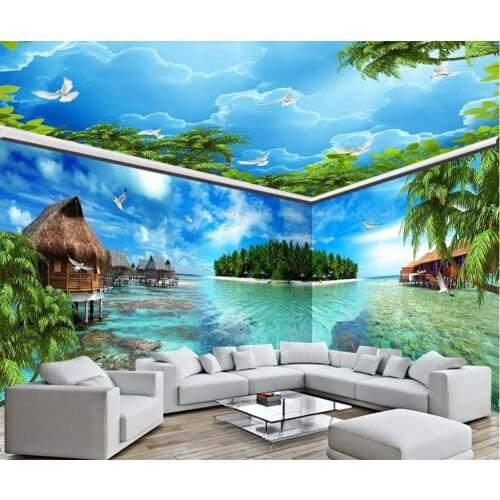 Beibehang Custom wallpaper 3d large scale mural painting sea landscape Island whole house background living room hotel wallpaper