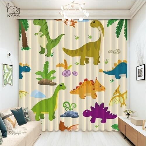 Nyaa Lovely Dinosaur Print Window Curtains For Kitchen Baby Room Green Curtains Home Decoration Curtain Children Micro Shading
