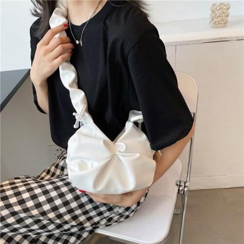 Bow Design Pleated Shoulder Bags for Women 2021 Pu Leather Crossbody Bag Summer New Solid Luxury Brand Womens Handbags