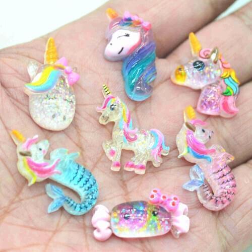 Resin Flat Back Clear Glitter Unicorn Mermaid Embellishments-Earring Charms-Home D.I.Y Card Making Crafts