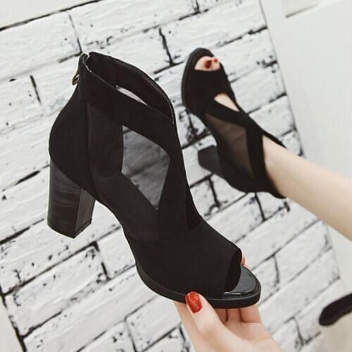 Plus Size Women Shoes 44 45 Brand Design Mesh Zip Sandals Platform Mesh Ankle Boot Summer High Heel Peep Toe Shoes 88-6