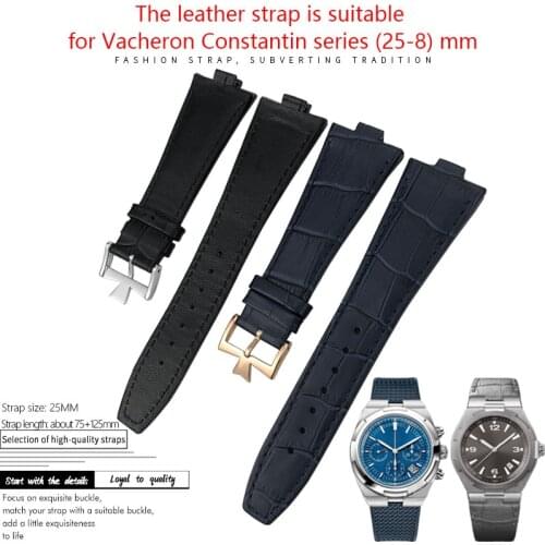 25mm High Quality Genuine Leather Watch Strap Black Blue Brown Watch Bands for Vacheron Constantin Overseas for Men Bracelet