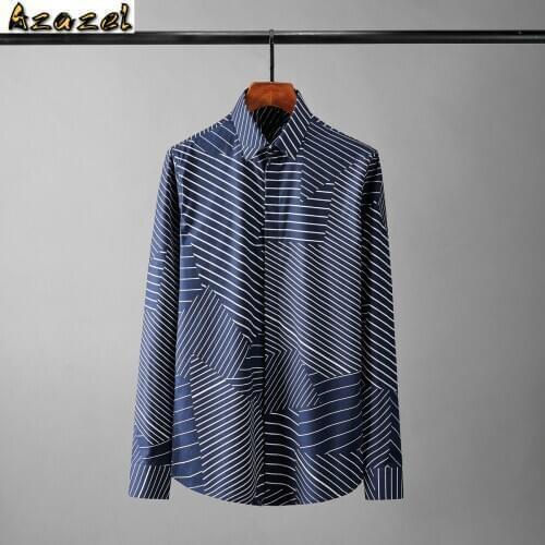 Azazel Irregularity Stripe Mens Shirts Luxury Long Sleeve Casual Party Male Shirts Plus Size 4xl Fashion Slim Fit Man Shirts