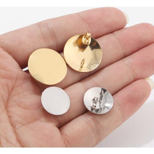 10pcs Stainless Steel Ear Stud Earrings 15mm/20mm Round Gold Color Posts W/ Loop for Jewelry Making