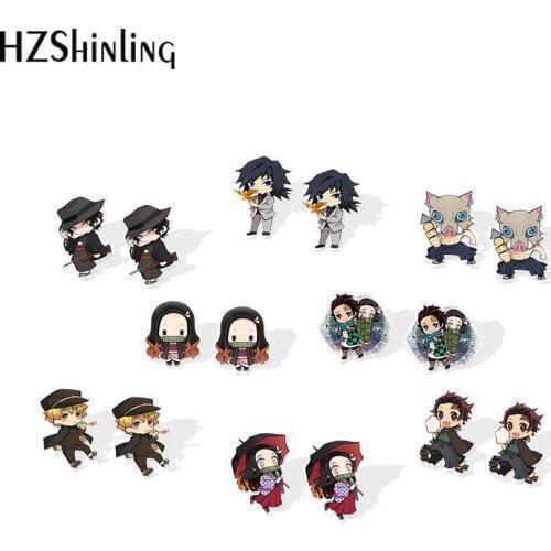 2019 New Demon Slayer Kimetsu No Yaiba Acrylic Earring Tanjirou Nezuko Stud Earrings Epoxy Resin Earring