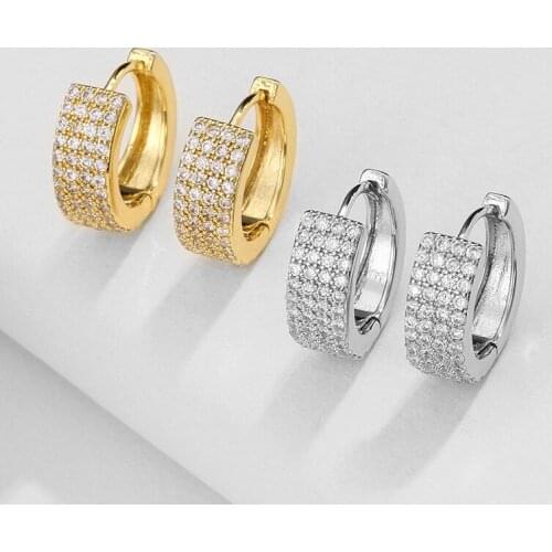SRCOI Three Rows Of Micro Earrings Fashion Zircon Wide Version Exquisite Small Vintage Simple Women Accessories Classic Earring