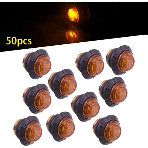 Universal 50pcs/Set 12V Amber Yellow 3/4" Round 3 LED Side Bullet Marker Light IP67 Waterproof for Truck Trailer Boat Caravan