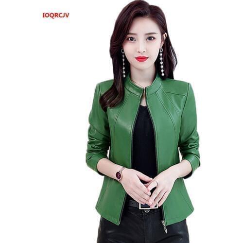 2019 Plus Size Womens Washed PU Leather Jacket Short Full Sleeve Standing Collar Zipper Motorcycle Coat Lady Basic Jacket W1126