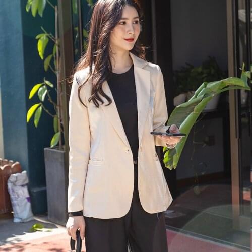 Womens Blazers 2021 Lady Office Work Suit Pockets Jackets Slim One Button Formal Blazer Femme